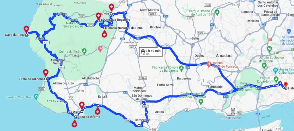 Tour Sintra Cascais MAP from lisbon